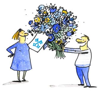 Begrüssung mit Blumenstrauss